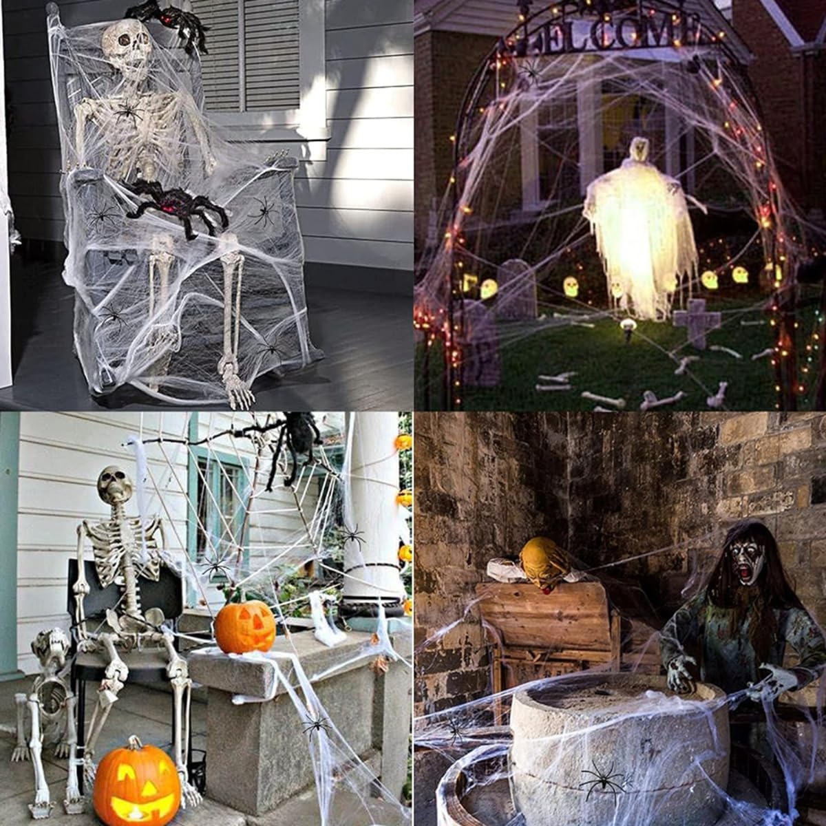 Tkanina siatkowa z pajęczyną z nadrukiem pajęczyny, tiulowa, pajęczyna, koronkowa tkanina siatkowa ze wzorem Spiderweb, na Halloween, do domu, ogrodu, straszna zieleń #2, 1000 x 160 cm