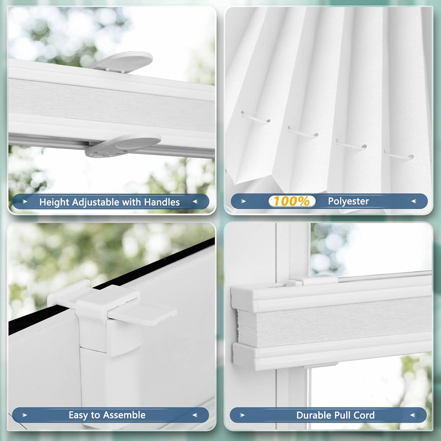 Estor Plisado sin Taladrar 50 x 200 cm Filtrado de Luz y Protección Visual Solar UV Persianas Plisadas sin Taladrar con Soportes de Sujeción para Ventanas y Puertas, Blanco