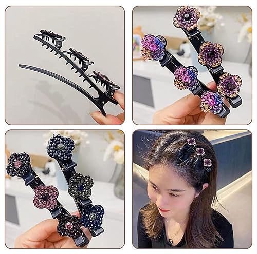 Miniatura 4 de 8 pinzas para el cabello trenzadas con piedra de cristal brillante para mujer, clip de pelo trenzado Rsvelte con 3 clips pequeños, clip múltiple