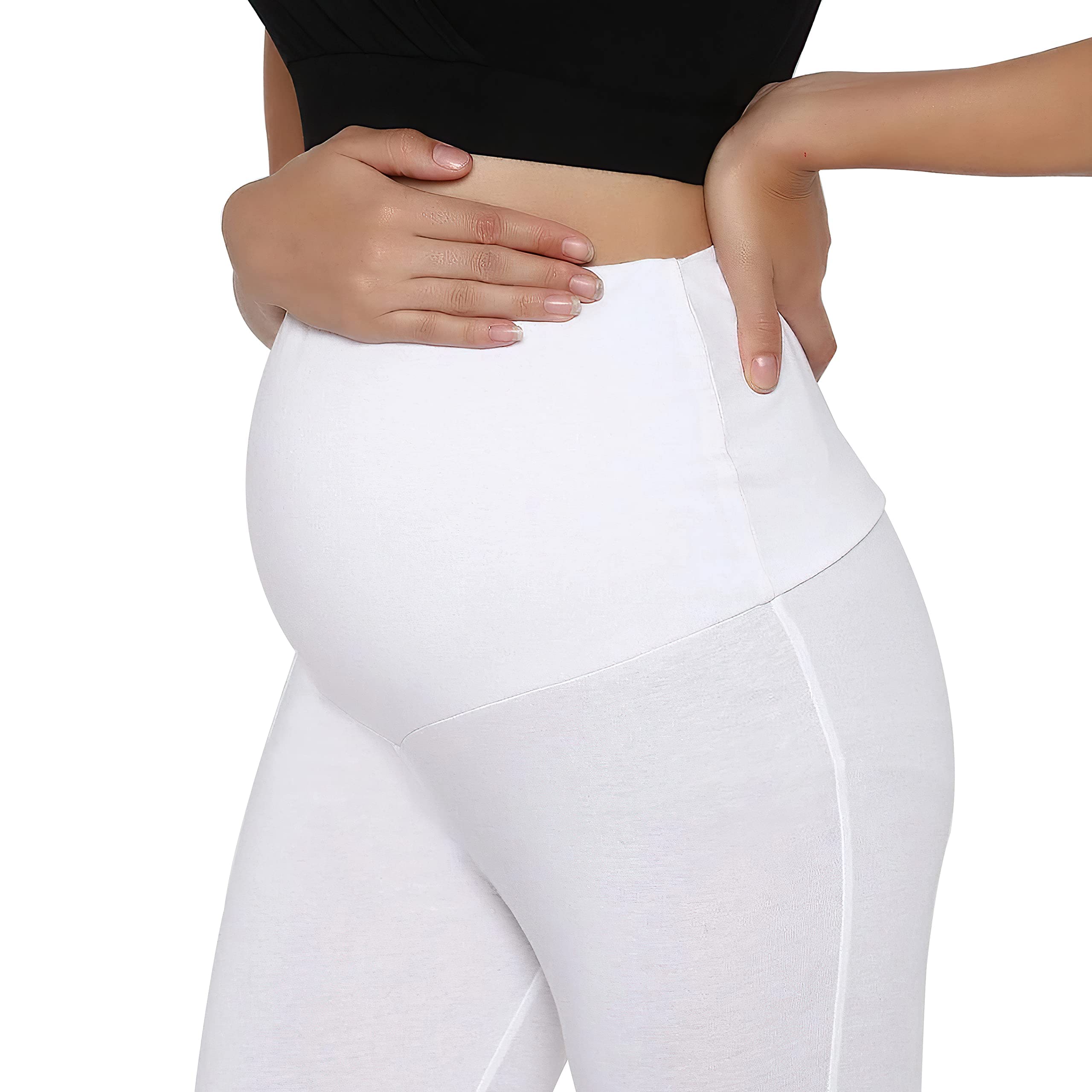 LENAM Cotton Lycra Stretchable Maternity Leggings(Pack of 2) (3XL, Black - White) - Image 4 thumbnail