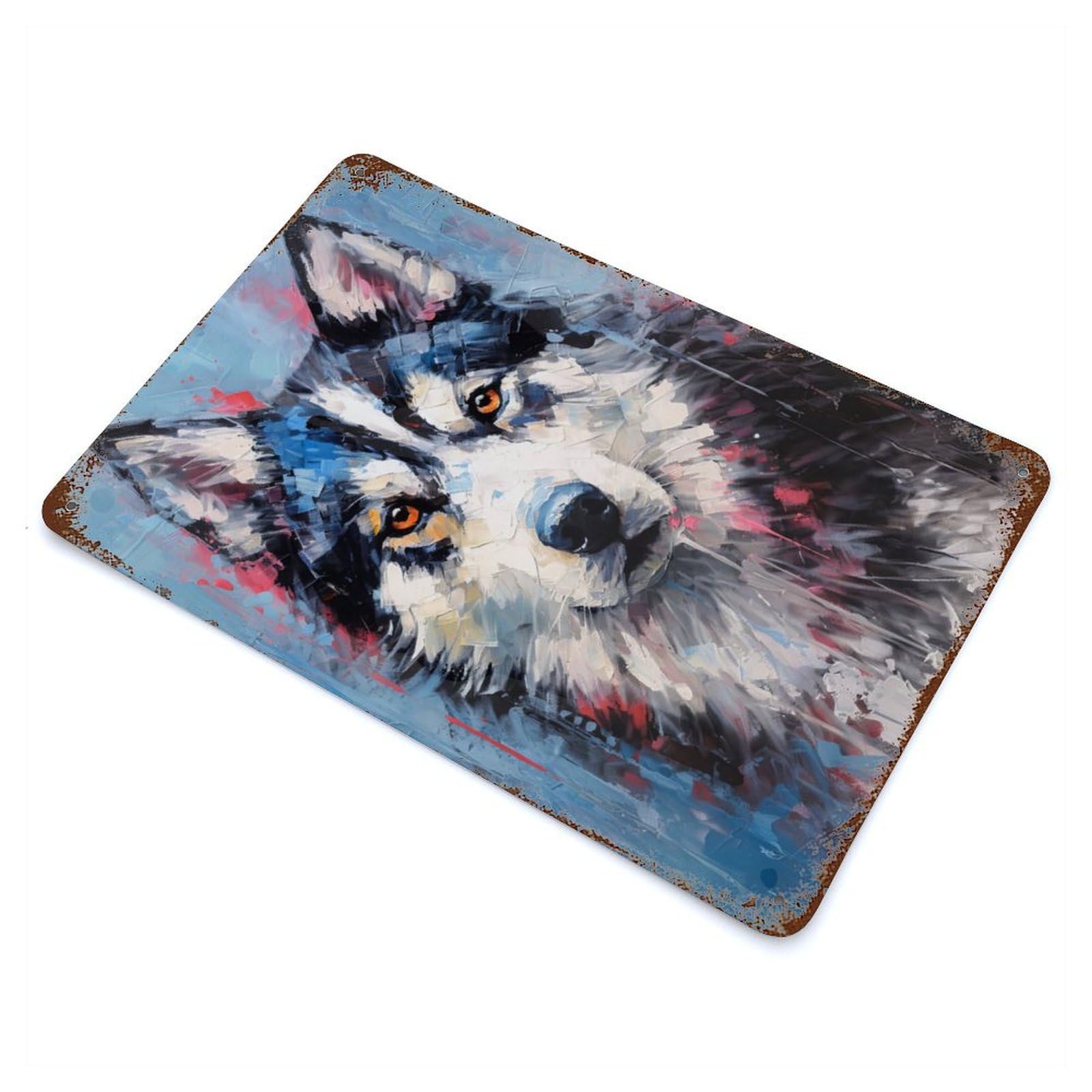 Garage Style Palette Husky Dog Painting Rustic Tin Plaque 11.8"x7.9", Classic Wall Plaque for Bar And Workshop
