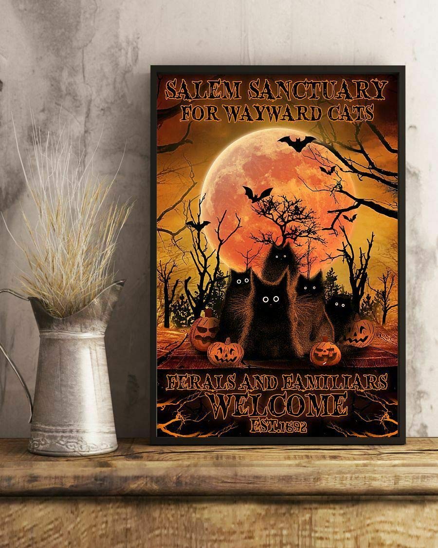 Bioprocess Metalpostera1878 Black Cat Halloween Salem Sanctuary For Wayward Cats Wall Decor Poster Metal Sign Poster 8X12 Inches