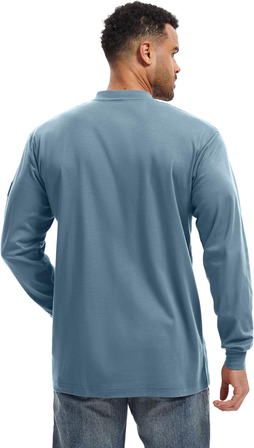 WORKWEYA 6.5oz Flame Resistant Henley Shirt 100% Cotton Lightweight FR Shirts for Men