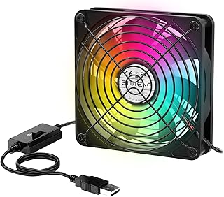 ELUTENG 120 mm USB Fan with RGB Lighting, PC Fan with 3 Adjustable Speeds Computer Fan 12 cm 5 V Case Fan Compatible with …