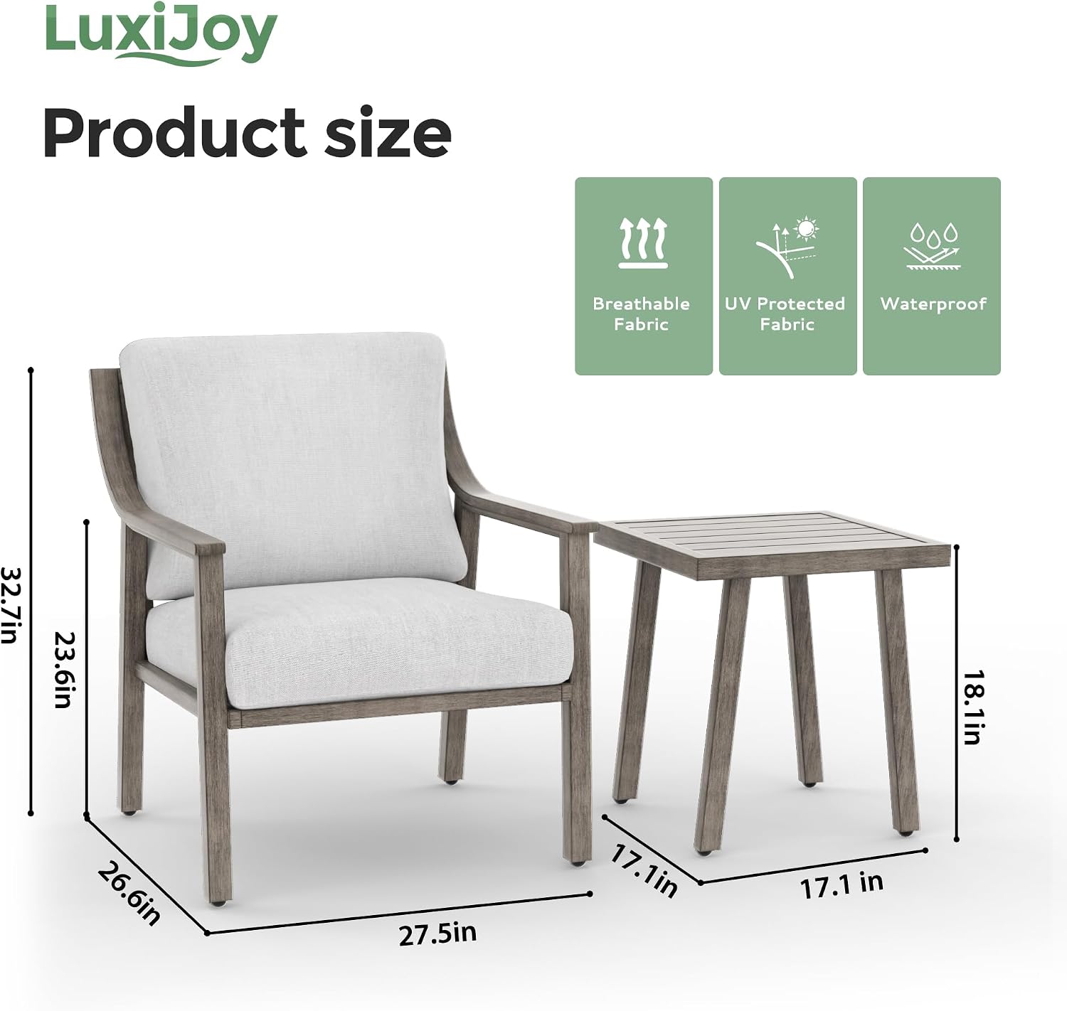 3-Piece Patio Conversation Bistro Sets, Outdoor Aluminum Bistro Sets with Thick Cushion, Modern Side Table and Chairs Set of 2, Rustproof and Waterproof for Porch Deck Garden, Grey
