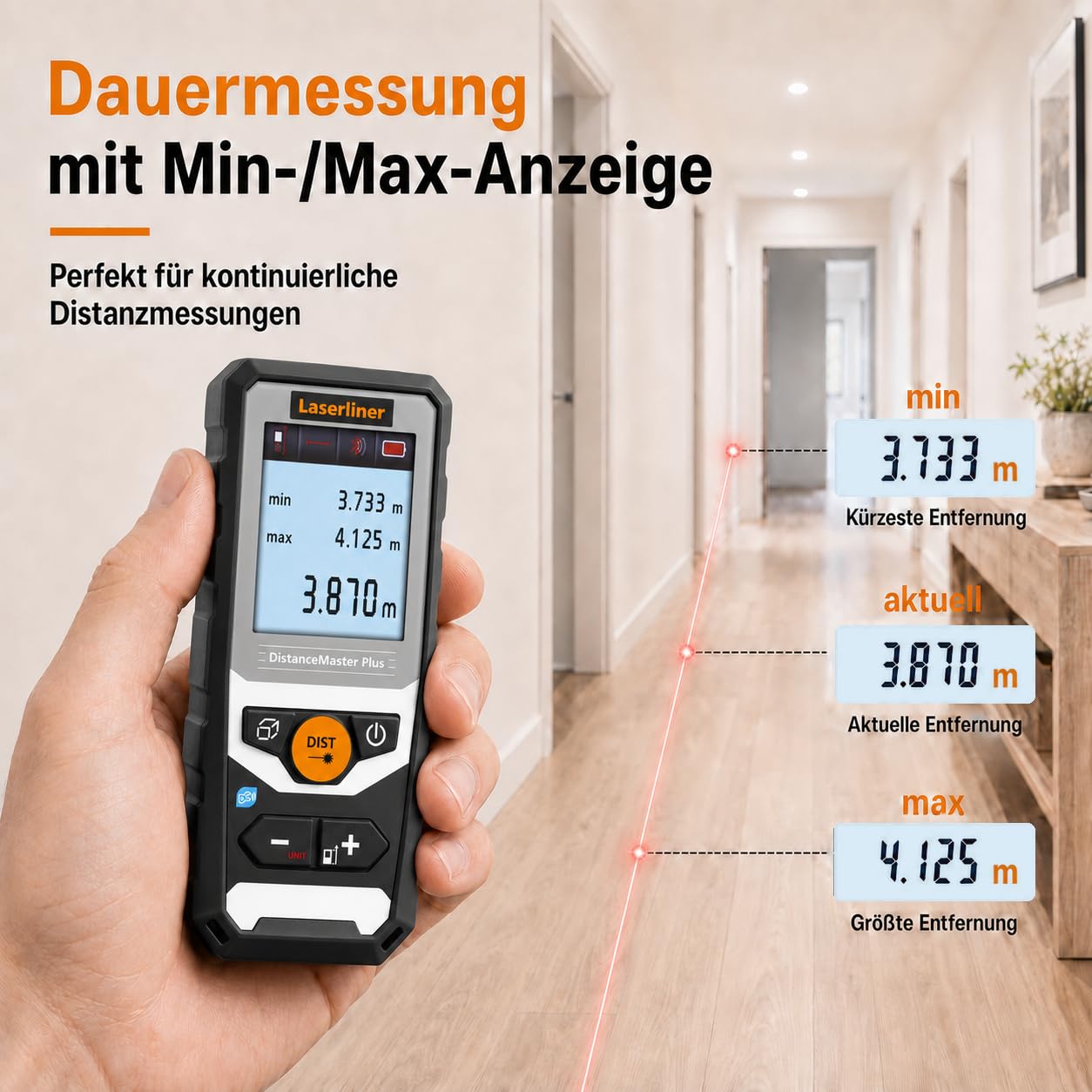 Laserliner Télémètre Laser DistanceMaster Plus 80 | Appareil de Mesure Numérique, Portée de 80 m, Mesure de Longueurs, Mesure de Surfaces, Mesure de Volumes