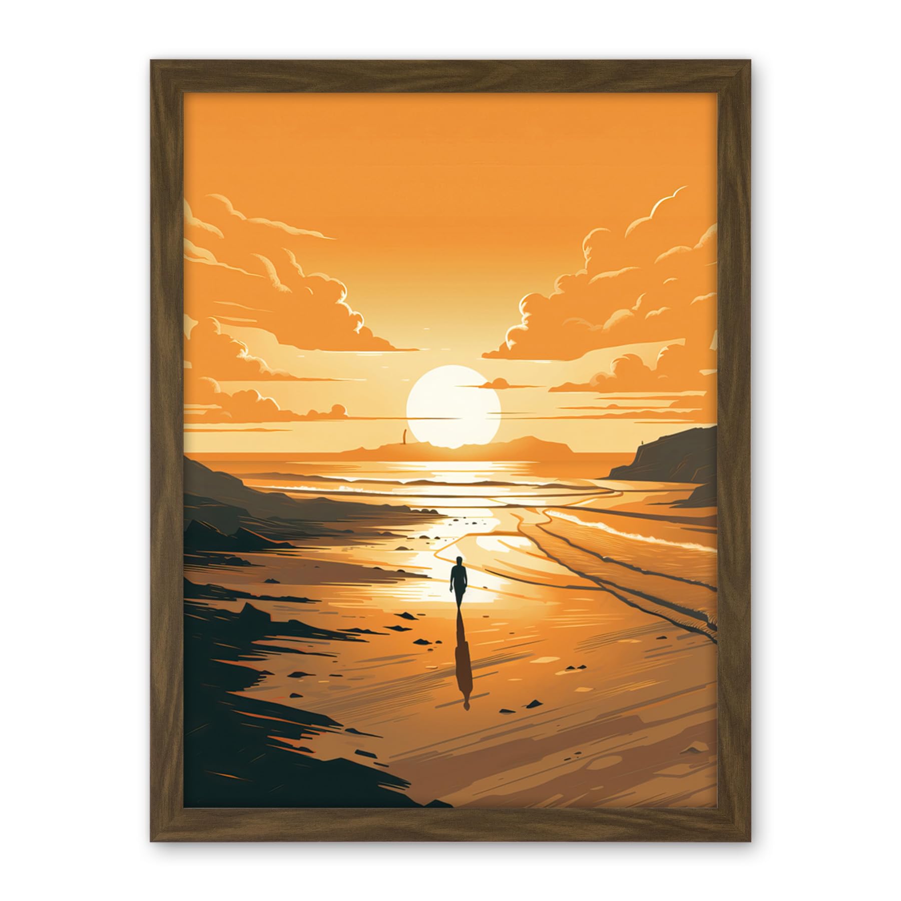 Artery8 Walk into the Sunset Sand Beach Coastal Landscape Artwork Framed Wall Art Print 18X24 Inch