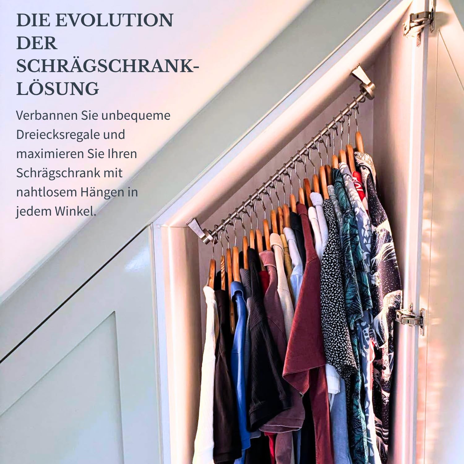Zebedee Any Angle – Geneigte Kleiderstange für schräge Schlafzimmerschränke im Dachgeschoss, unter Dachvorsprüngen, schräge Dachdecken, Stauraum unter Treppen (700 mm)