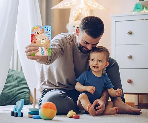 Miniatura 4 de WaaHome Tarjeta de regalo para el primer día del padre para el nuevo padre de hija e hijo, tarjeta de regalo del primer día del padre para primera