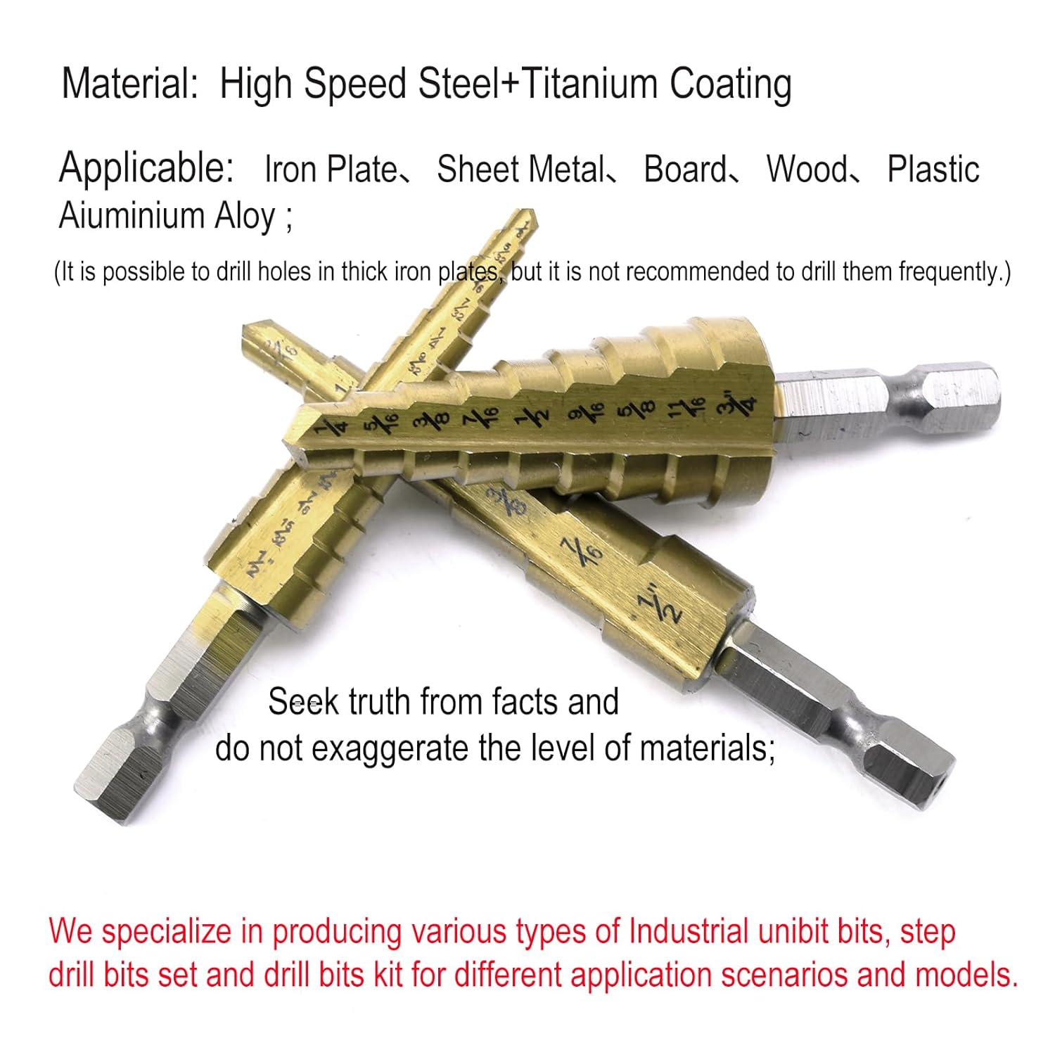 Step Drill Bit Set, Titanium Step Drill Bit, 1/4" Hex Shank Faster Drilling Step Bit 1/8" to 1/2", Professional Unibit Drill Bit for Cutting Holes On Steel Sheets, Aluminum Sheets, Wood, Plastic etc.