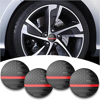 4PCS American Flag Car Wheel Center Caps Sticker,Wheel Hub Caps Sticker Compatible with 56mm/2.2 Inch Wheel Hub Caps,Automotive Exterior Accessories Center Caps for Rims Car Decorations (Black & Red)
