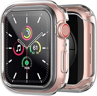 جراب حماية مضاد للخدش والصدمات مع شاشة حماية مدمجة عالية الدقة HD من الزجاج المقوى لسلسلة آبل اي ووتش SE/6/5/4/3/2/1، مقاس 44 ملم من نيكست ستور، شفاف