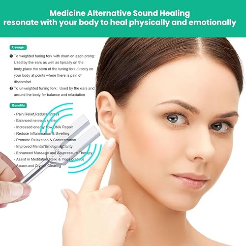 Miniatura 9 de Juego de 4 diapasones de afinación médica para sanación de sonido (128 Hz, OM 136.1 Hz, MI 528 Hz, 4096 Hz), diapasón chakra, solfeo, meditación,