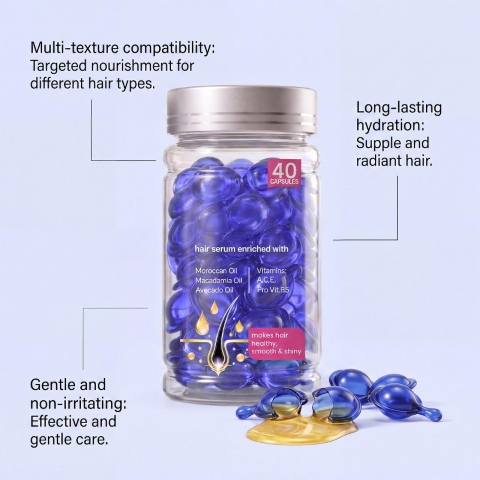 40 Kapseln Haarserum – Macht das Haar gesund, glatt & glänzend – Intensive Pflege für trockenes & geschädigtes Haar