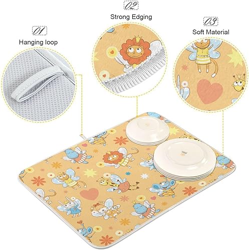Miniatura 4 de Fairies Animals Dish Drying Mat Washnable Absorbent Drying Pads For Kitchen Counter Dry Matt For Dishes Tapete Para Cocina 16'' x 18''