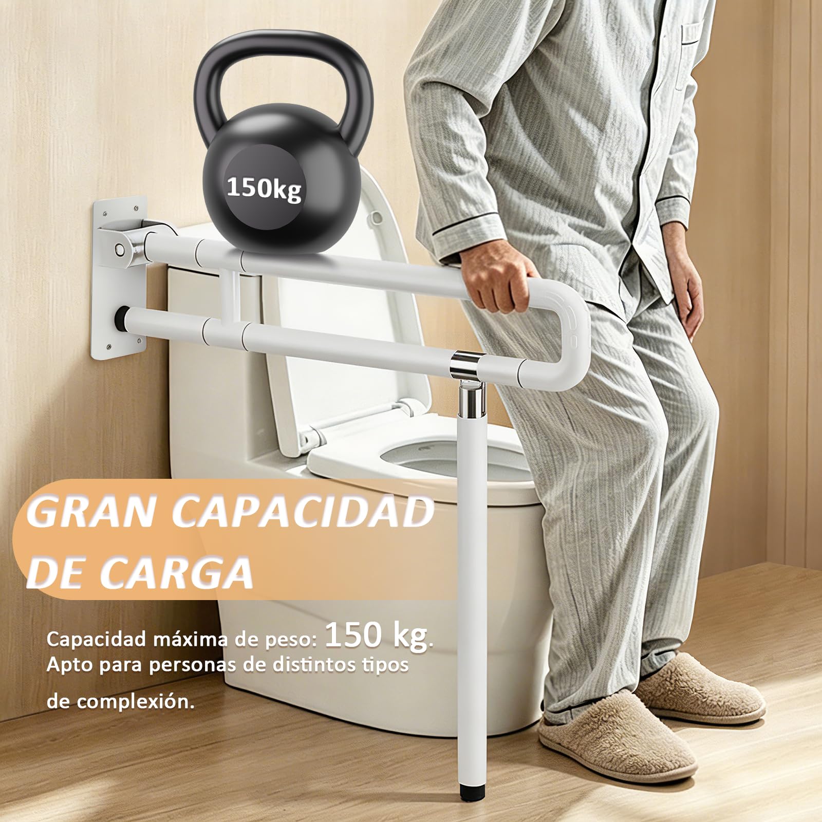 YUCHENGTECH Barra WC Minusvalidos Abatible 75cm Soporta 150 kg,Blanco | Agarraderas Bano para Mayores Acero Inoxidable Asa Seguridad WC para Ancianos Discapacitados Embarazadas