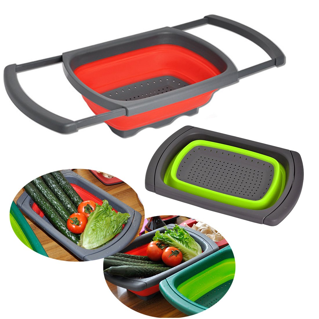 Passoire De Cuisine Pliable En Silicone - 25 Cm De Diamètre - Égouttoir Vert Pour Pâtes, Légumes, Fruits