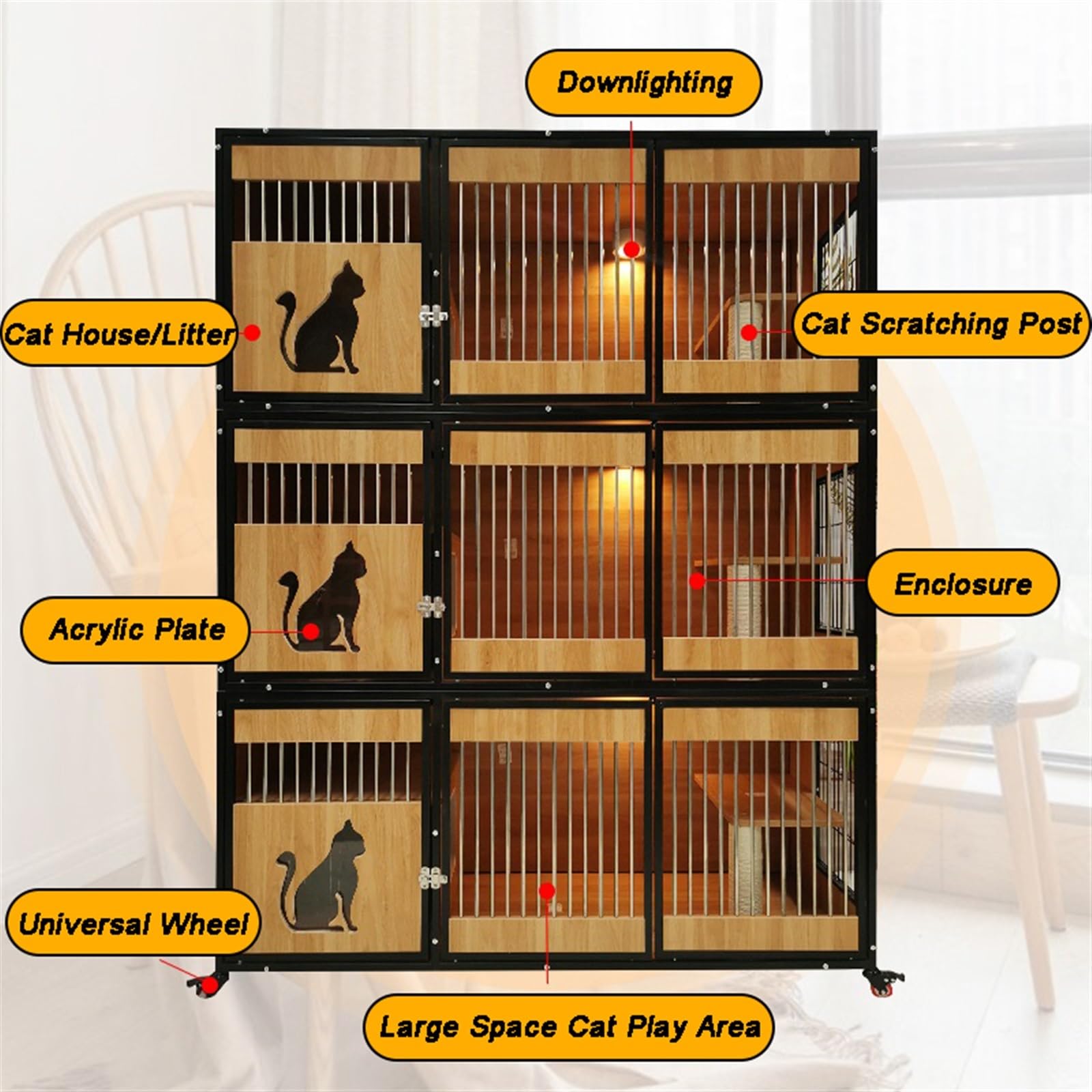 Casa del Gatto Villa for Gatti in Legno Gabbia for Gatti di Lusso Spazio Extra Large Gabbia for Gatti for Allevamento Domestico Gabinetto for Gatti a Tre Strati Singolo Gabbia per Gatti