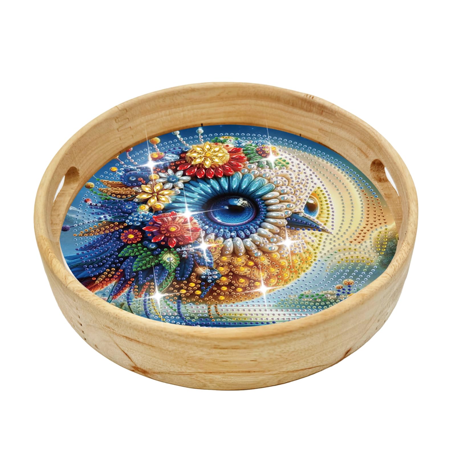 ShuoBeiter DIY 5D Diamond Art Painting Handmade Wooden Tray Dinner Plate DIY Diamond Painting Kits for Adults Round 21.5cm/8.5inch(S16)