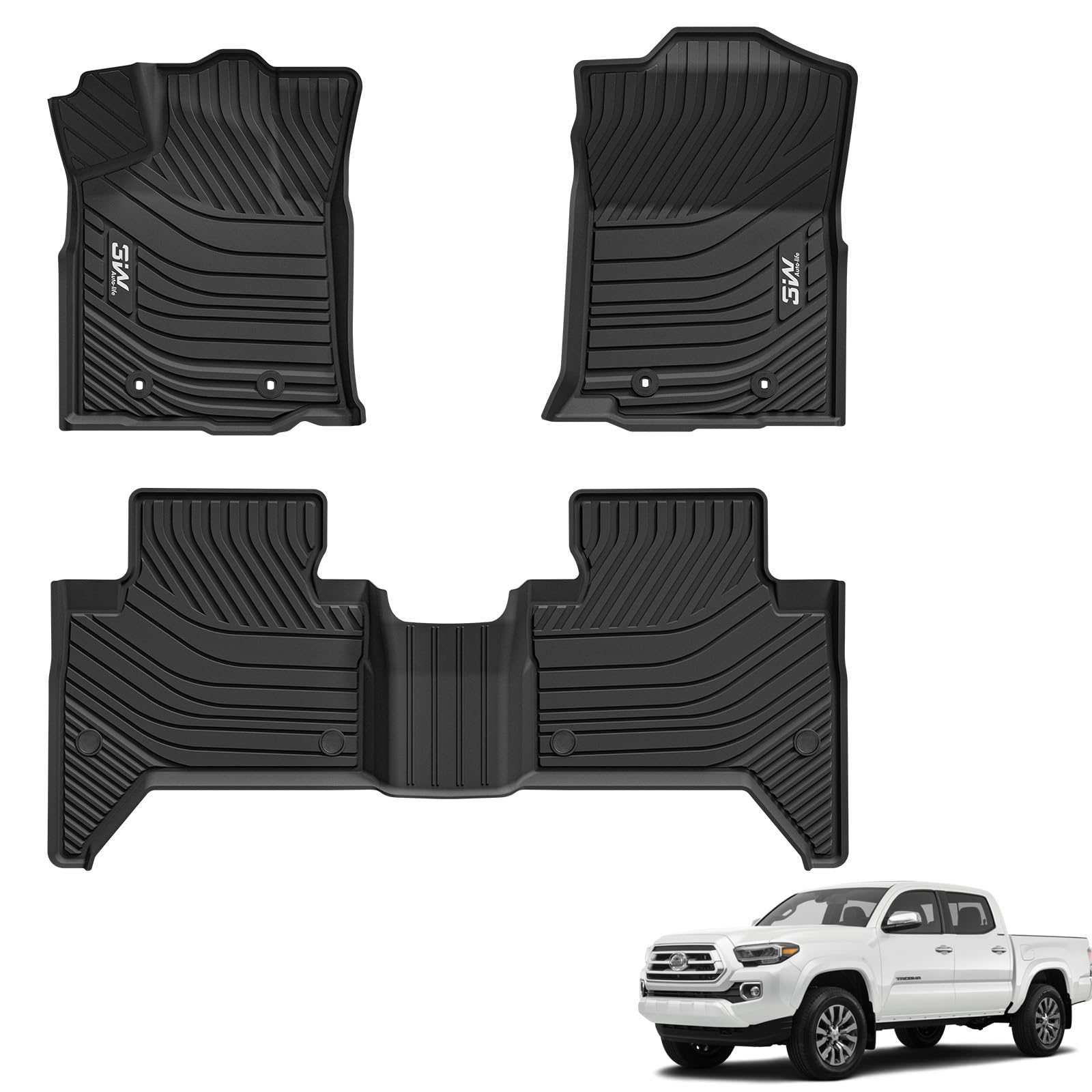 3W Floor Mats Fit Toyota Tacoma 2016-2023 Only for Double Cab and Automatic TPE All Weather Custom Fit