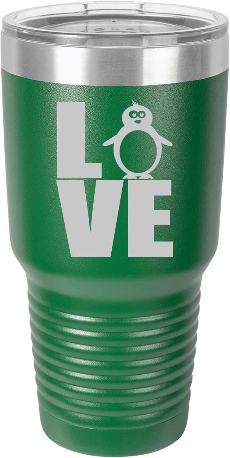 Tumbler Stainless Steel Vacuum Insulated Travel Mug LOVE Penguin (Black, 20 oz)