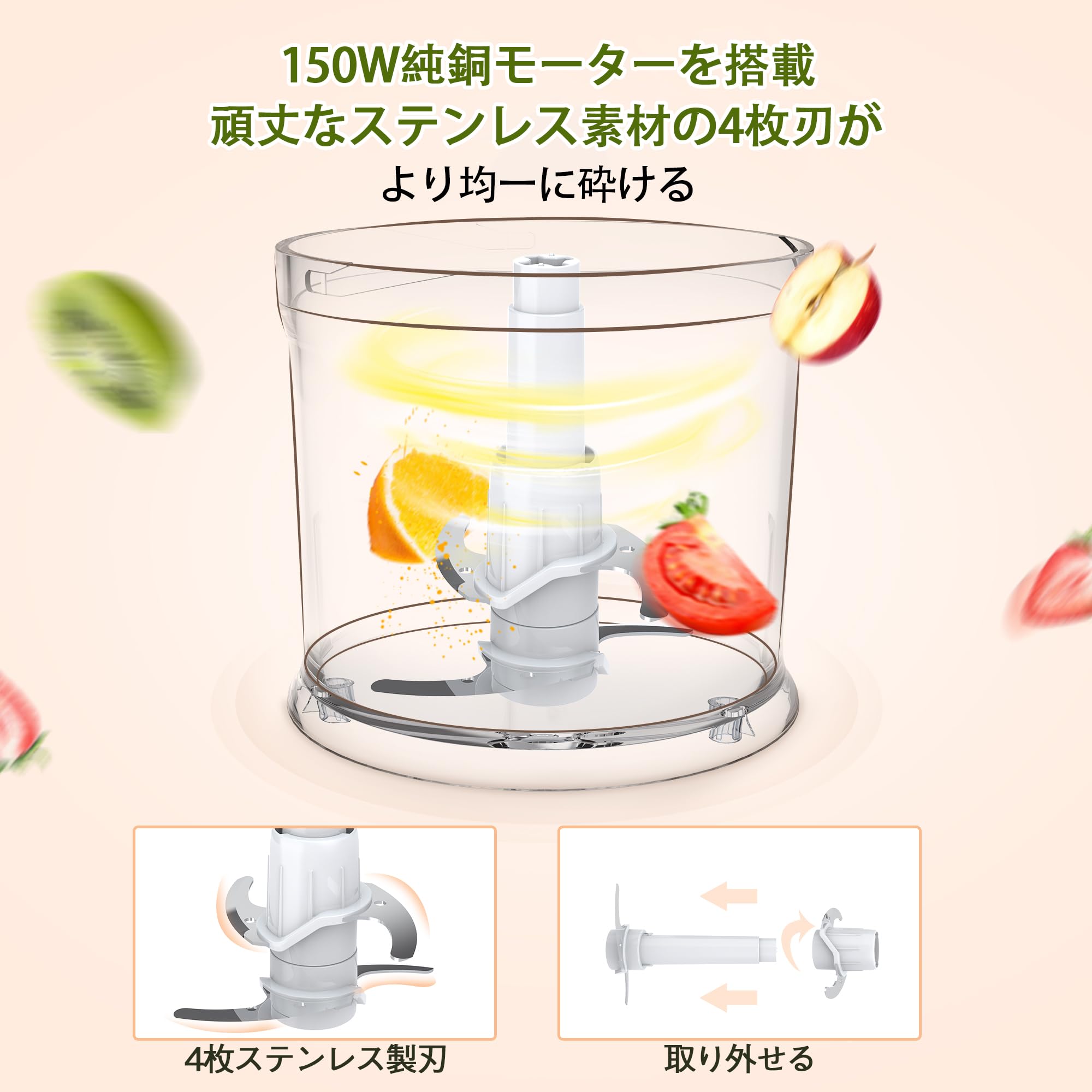 Amazon.co.jp: Garama フードプロセッサー 1台4役 刻む/混ぜる/潰す