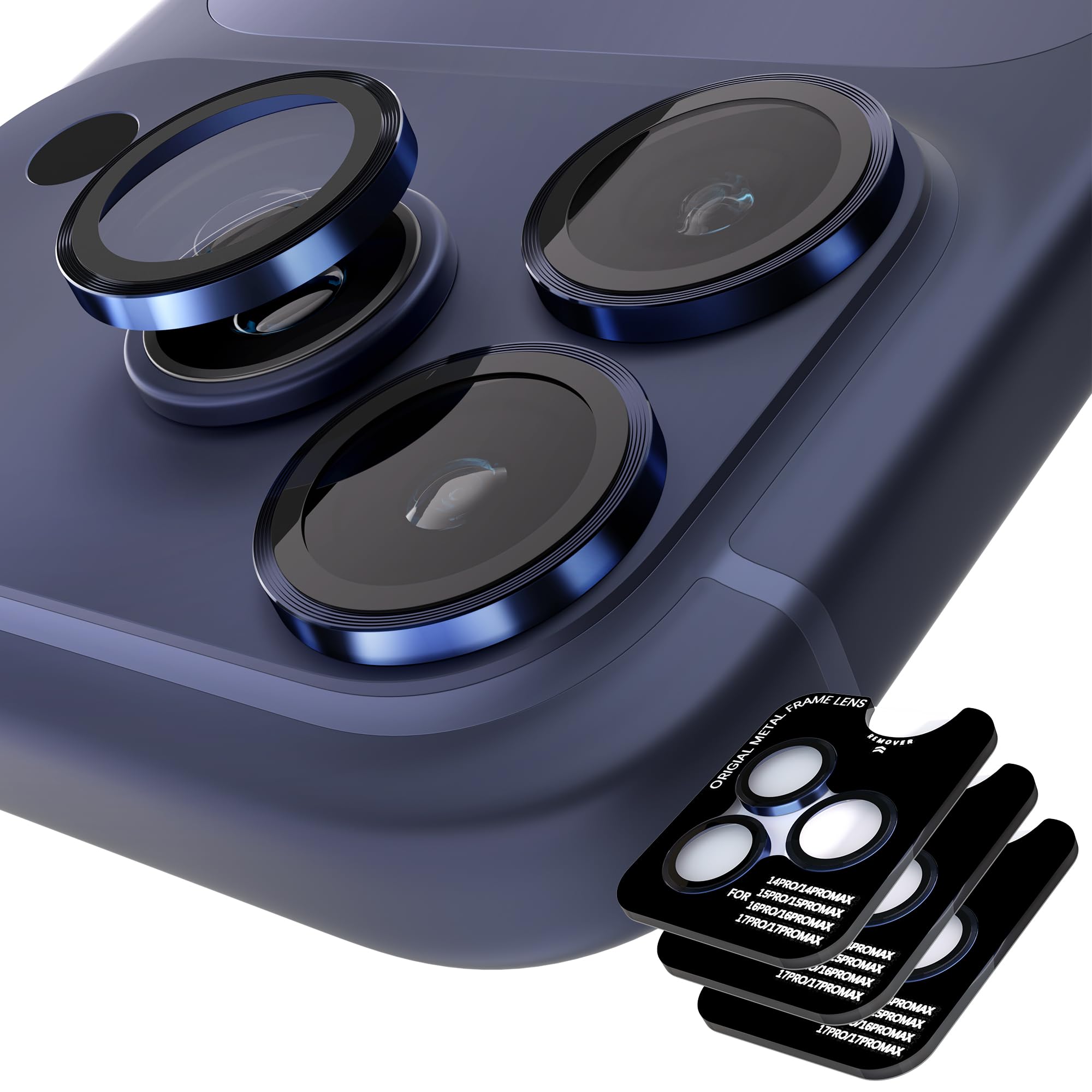Photo 1 of Orzero Camera Lens Protector (3 Sets) for iPhone Pro Models - Blue