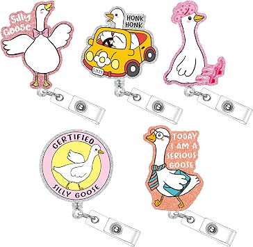 Suncalla 5 Pcs Funny Silly Goose Badge Reel Retractable ID Holder with Alligator Clip Funny Silly Goose Badge Reel Nursing Accessories ID Clip for Nurse Student Teacher Gifts Women Men