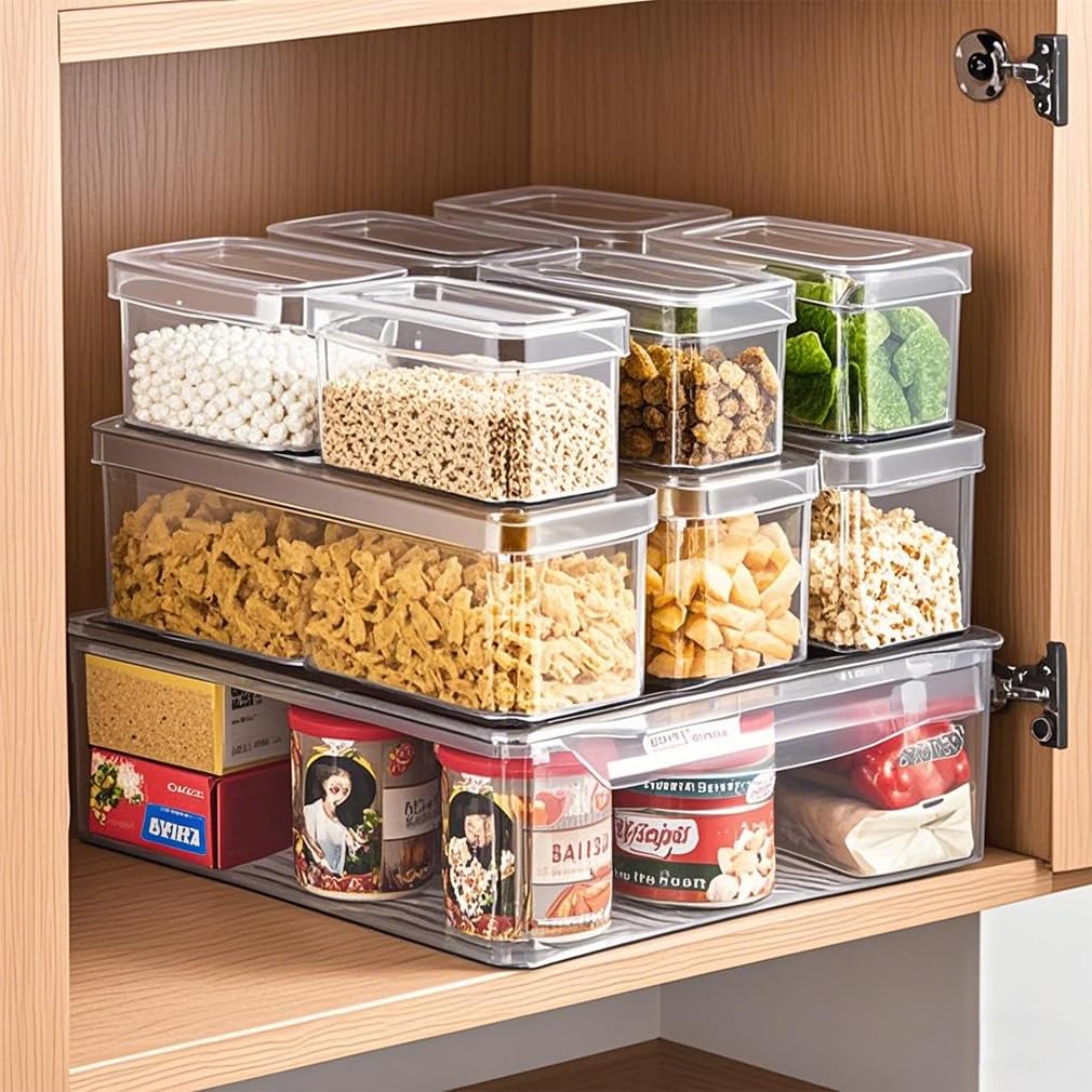 10 Stück kühlschrank Organizer, Stapelbare Fridge Organizer mit Deckel, Space Savers Aufbewahrungsbox Kühlschrank, Kühlschrank Organizer küche für Lebensmittel, Obst und Gemüse Aufbewahrung