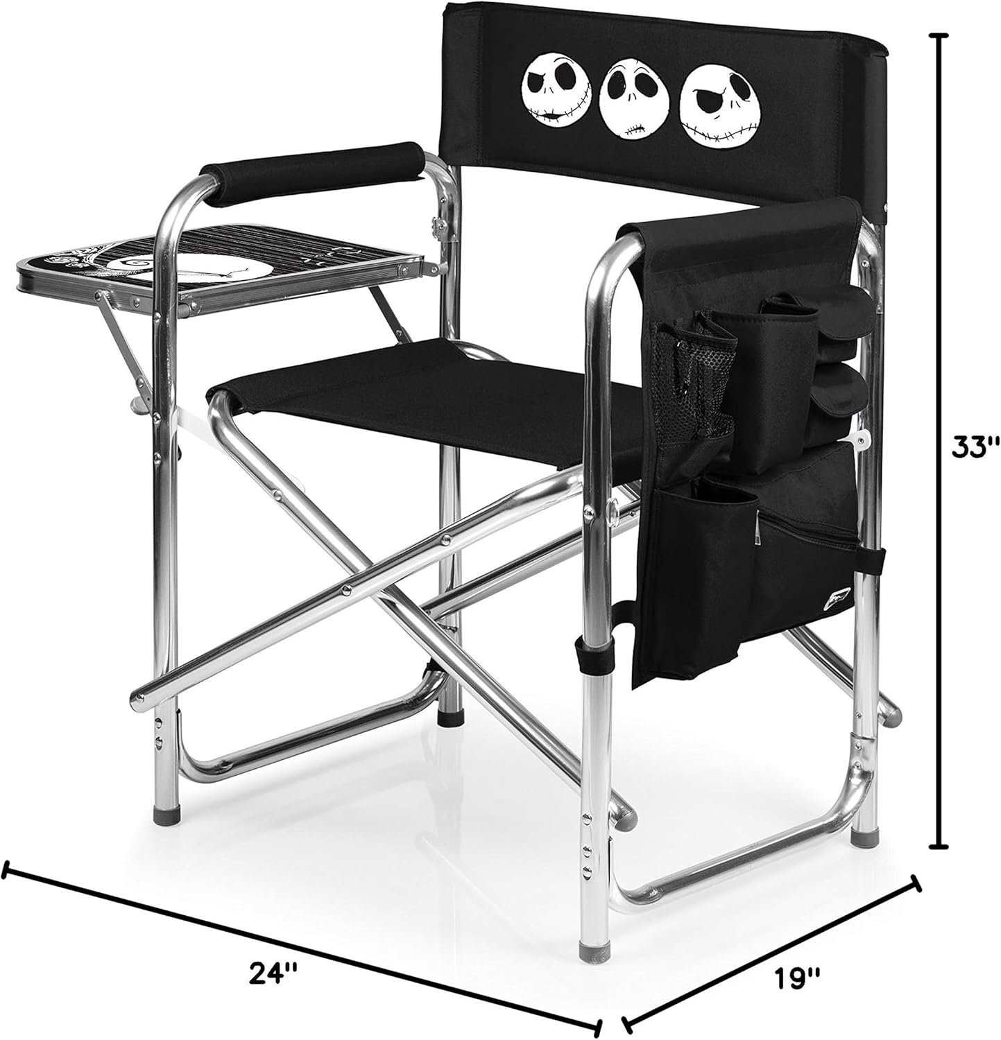Picnic TIME Disney Nightmare Before Christmas Jack Sports Chair with Side Table, Folding Beach and Camp Chair, Portable Outdoor Chair with Carry Strap and Storage Pockets, (Black)