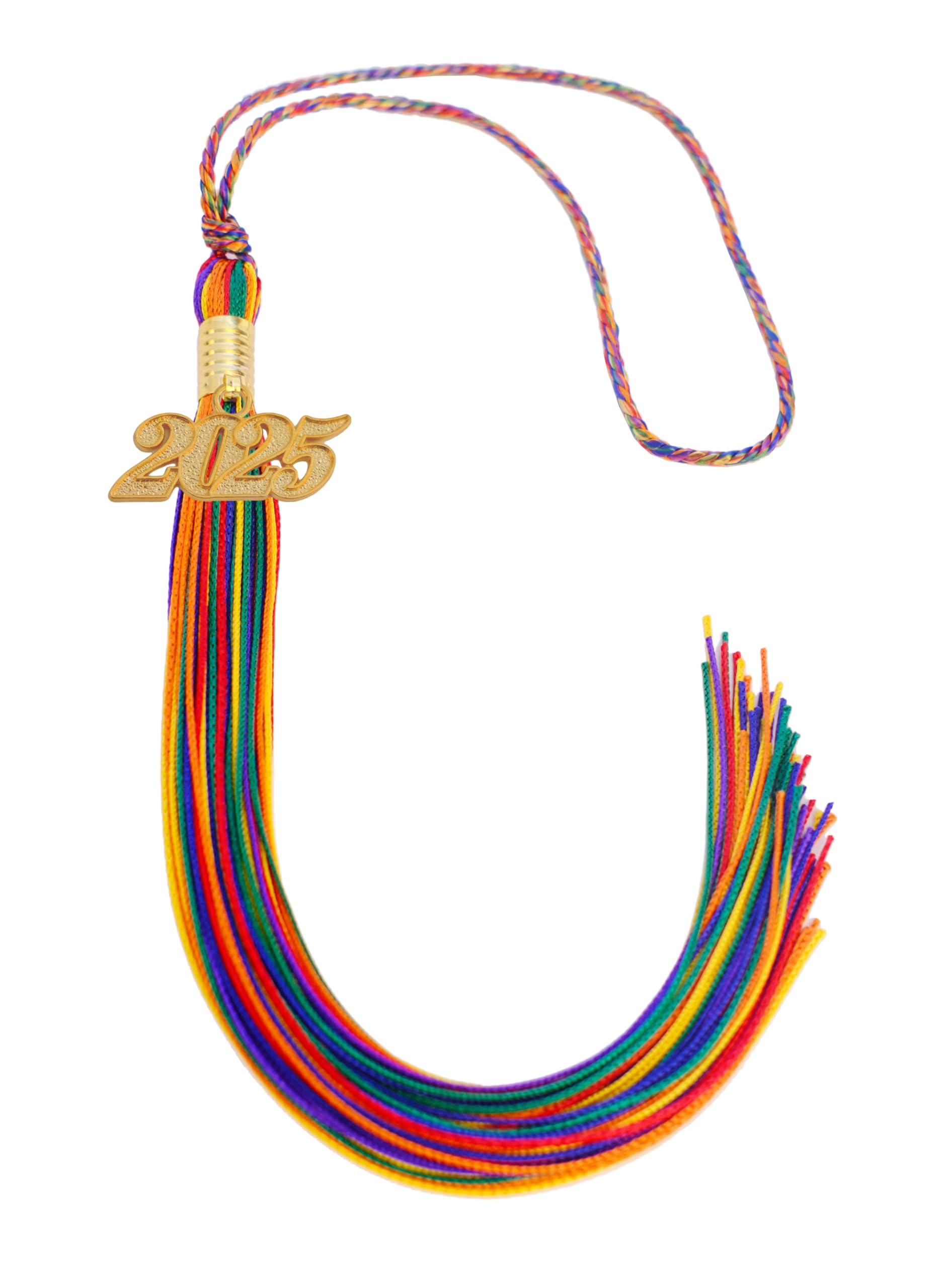 Graduation Single Color Tassel with Gold Date Drop 2025(Rainbow Tassel,Gold Charm)