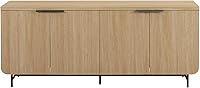 Walker Edison Reema Fluted 4-Door Sideboard Buffet Console, 69 Inch Coastal Oak TV Stand with Adjustable Shelves