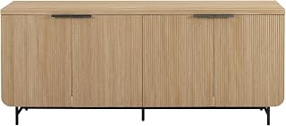 Walker Edison Reema Fluted 4-Door Sideboard Buffet Console, 69 Inch Coastal Oak TV Stand with Adjustable Shelves