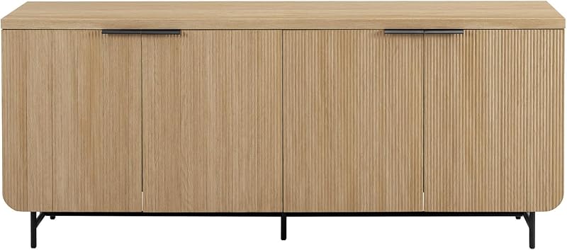 Reema Fluted 4-Door Kitchen Sideboard Buffet Console, 69 Inch, Coastal Oak