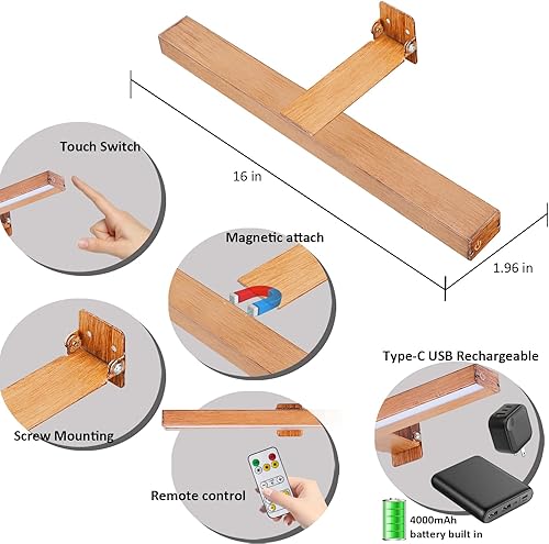 Miniatura 3 de MIOBLUE - Luz LED para Marco de Fotos Operada a Pilas con Control Remoto, Luz de 16 Pulgadas Recargable para Pinturas, Luz de Arte de Metal para