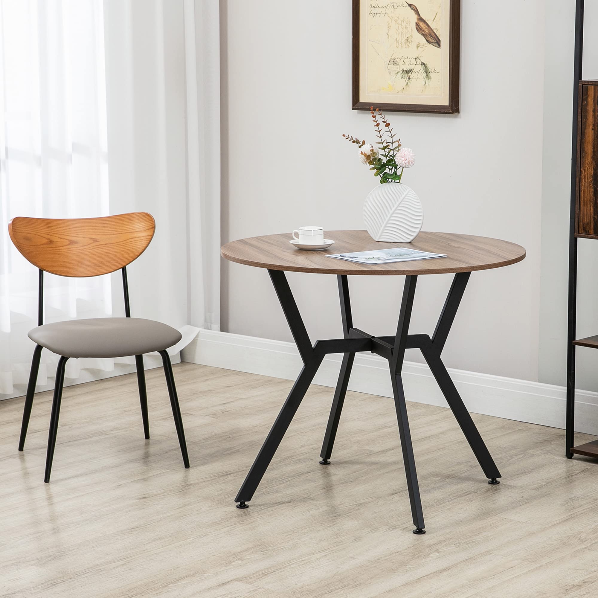 HOMCOM Tavolo Rotondo da Soggiorno per 2 Persone con Sostegno a X, Tavolo Moderno in Legno e Acciaio, Ø90x76 cm, Marrone