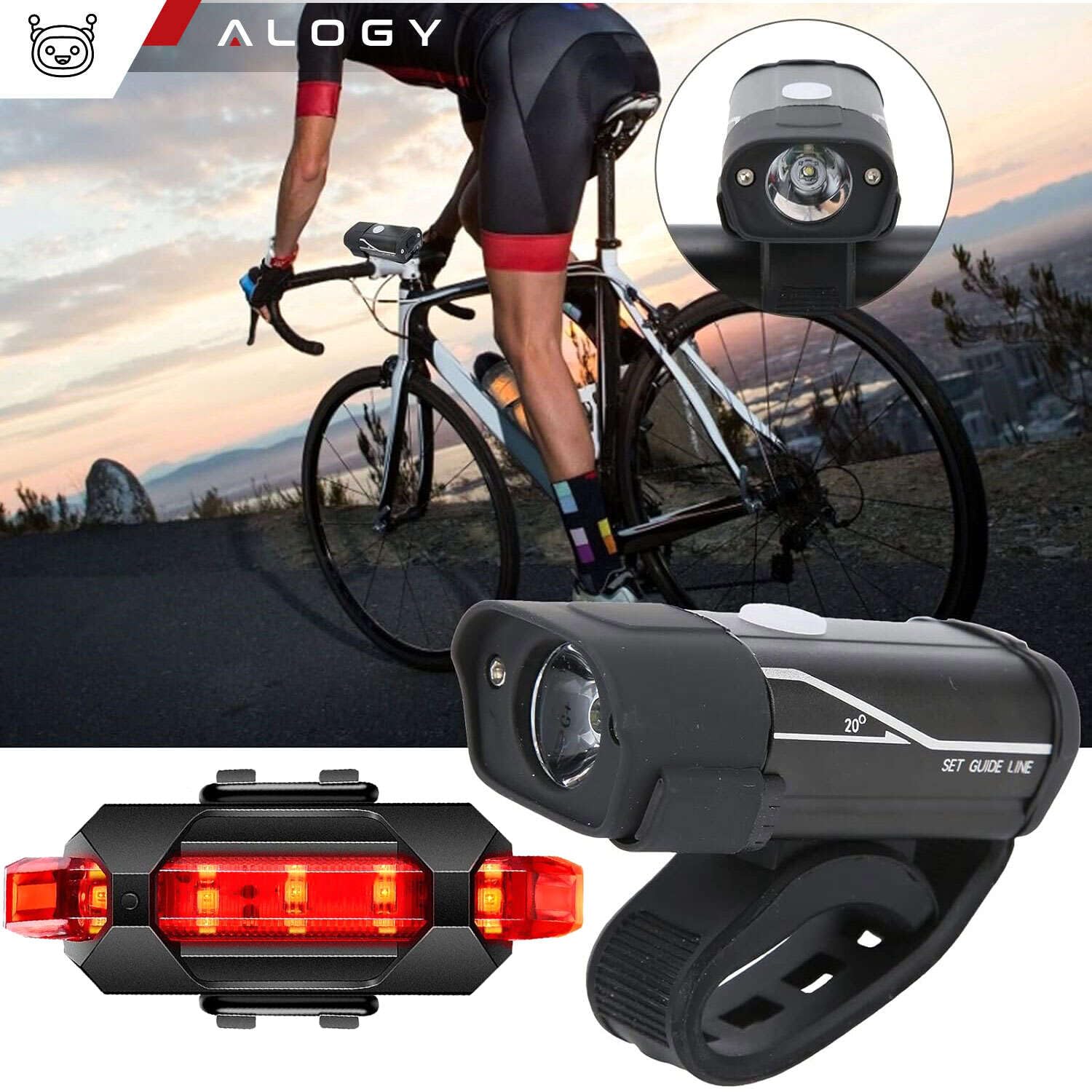 Alogy Lampka Rowerowa Przód + Tył Led Przednia Tylna Lampa Światełko Usb Na Rower