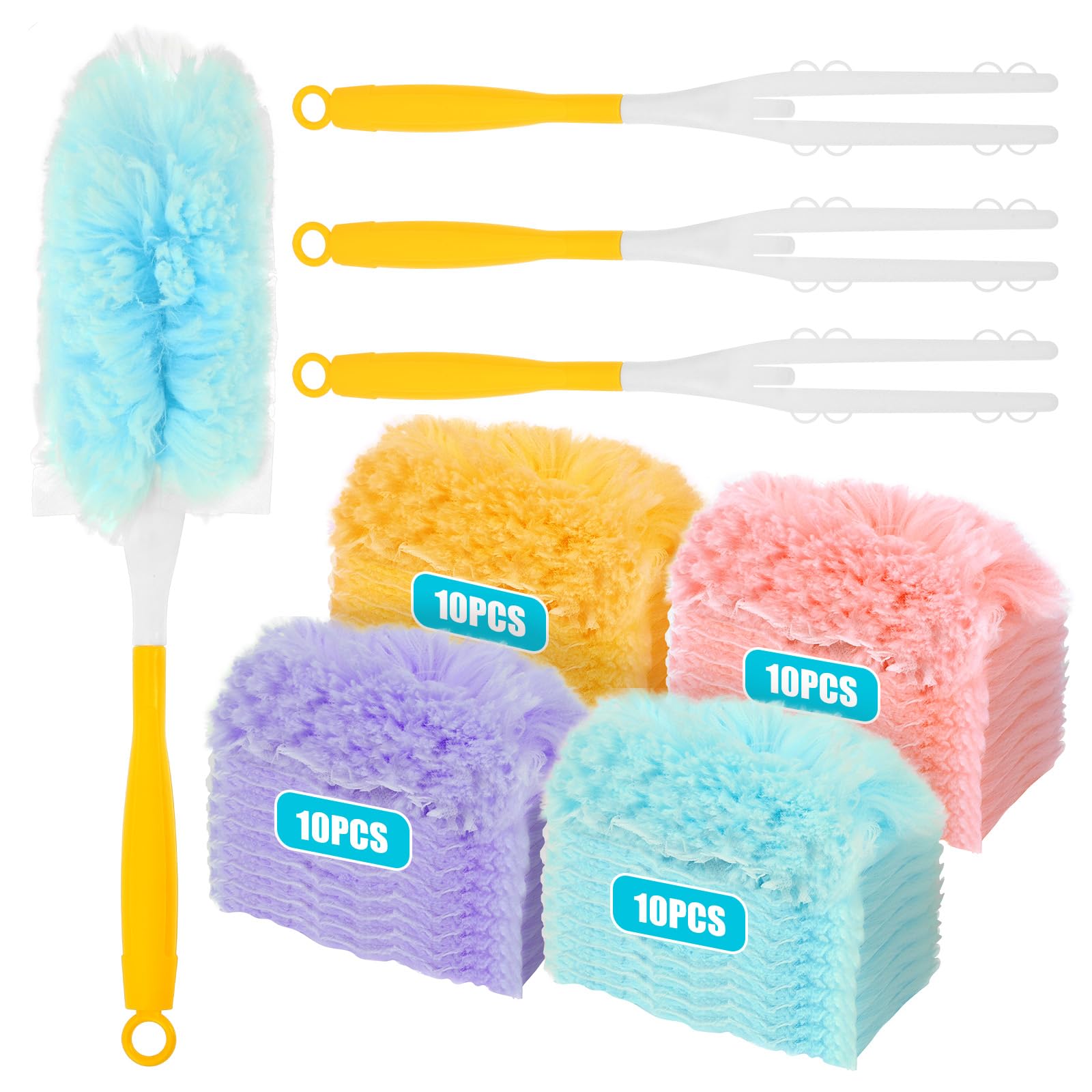 Ghshanog Colorful 40Pcs Fluffy Duster Refills,Disposable Dust Magnet Refills With 4Pcs Handle,Electrostatic Dusters Refill Head,360° Multi-Surface Dusting Kit For Home Office Furniture Blinds Car Cleaning