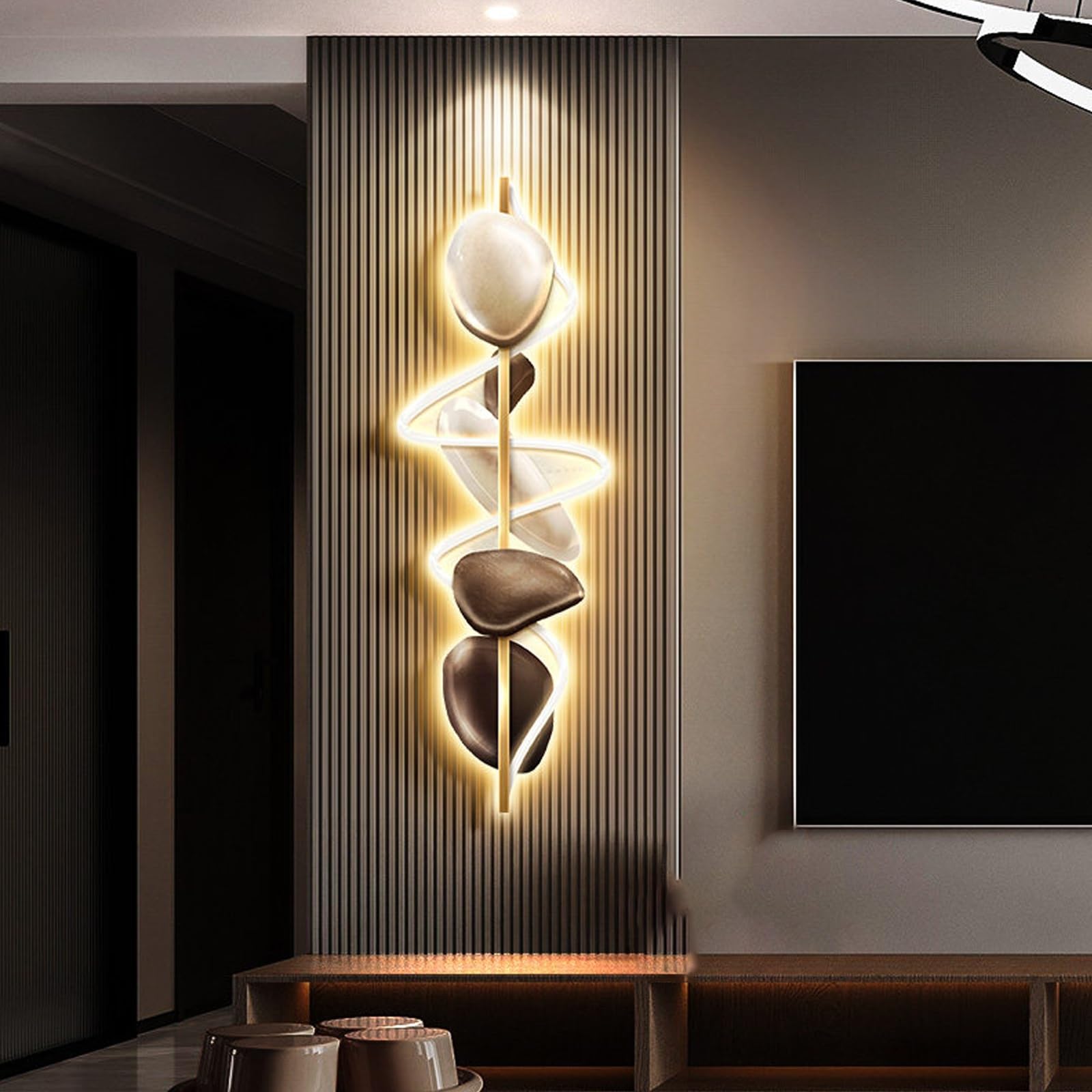3D-Wanddeko mit LED-Beleuchtung, Moderne Wohndeko Hängende Wanddeko Beleuchtung, 3D-geprägte LED-Dekogemälde, Geeignet für Wohnzimmer, Eingangsbereiche und Flure(A,90 * 30cm/35.4 * 11.8in)