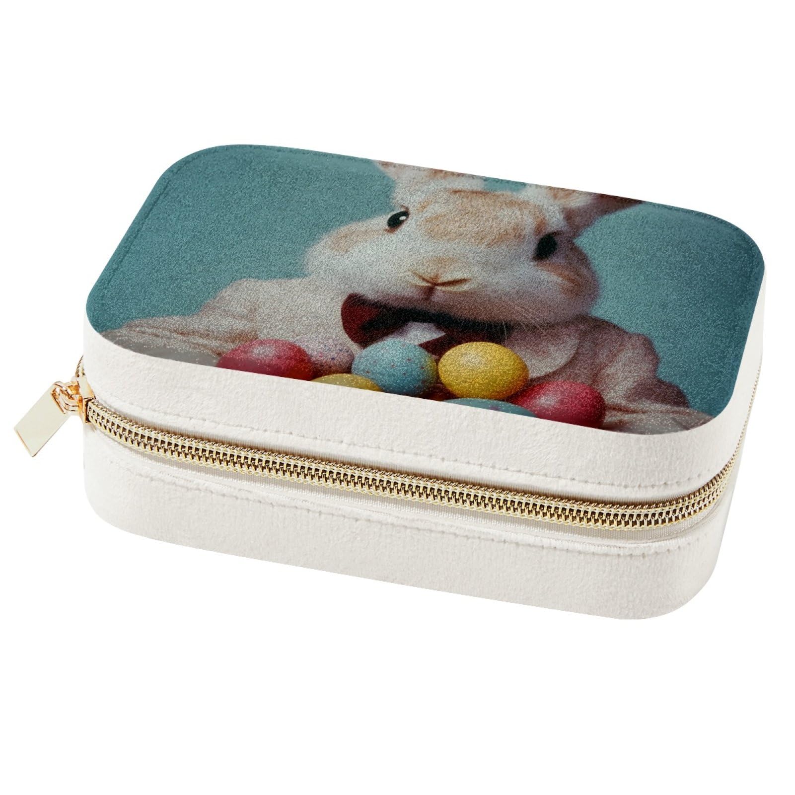 Boîte à bijoux portable lapin de Pâques pour organiser bagues et colliers en voyage