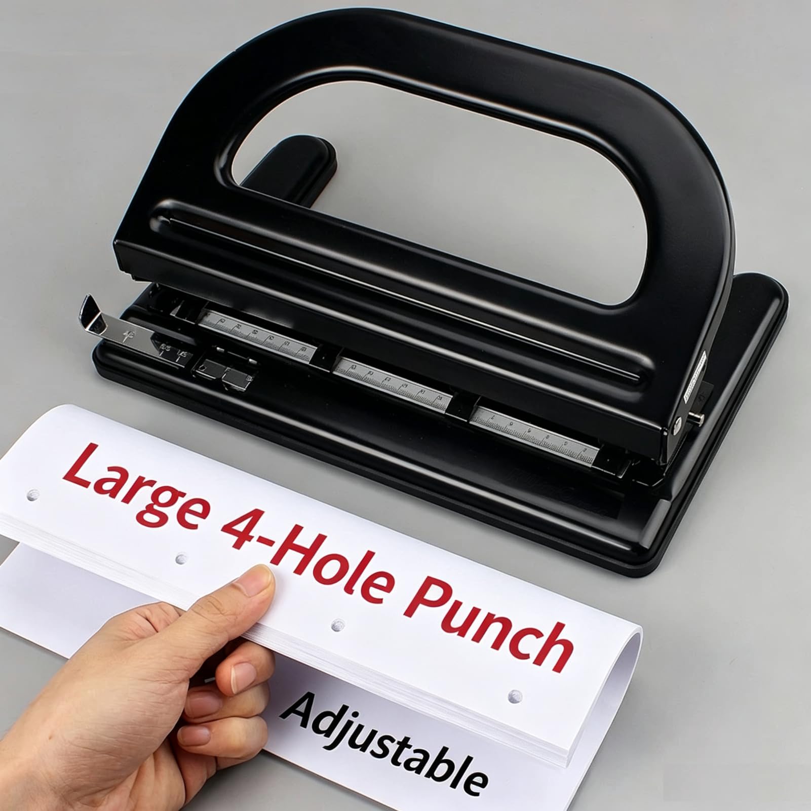 Perforatore per carta a 4 fori, regolabile, nero, 30 pagine, strumento di punzonatura manuale, per scuola, ufficio, raccoglitore, documenti, cancelleria