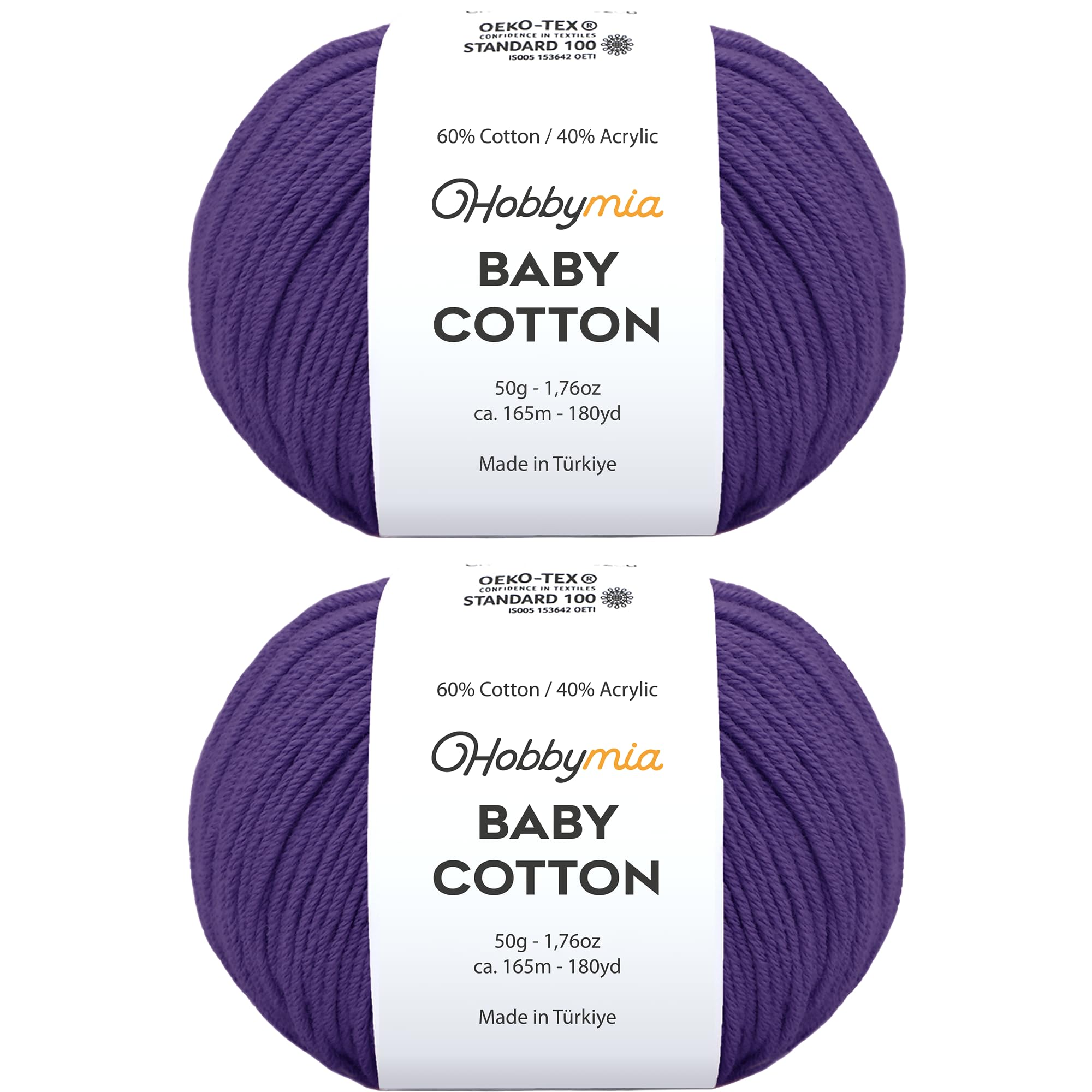 HobbyMia Baby Cotton Yarn for Crocheting - 50g / 180yds - (2) Fine, Sport Weight Yarn - Soft Amigurumi Yarn for Crochet Thread - 60% Cotton & 40%
