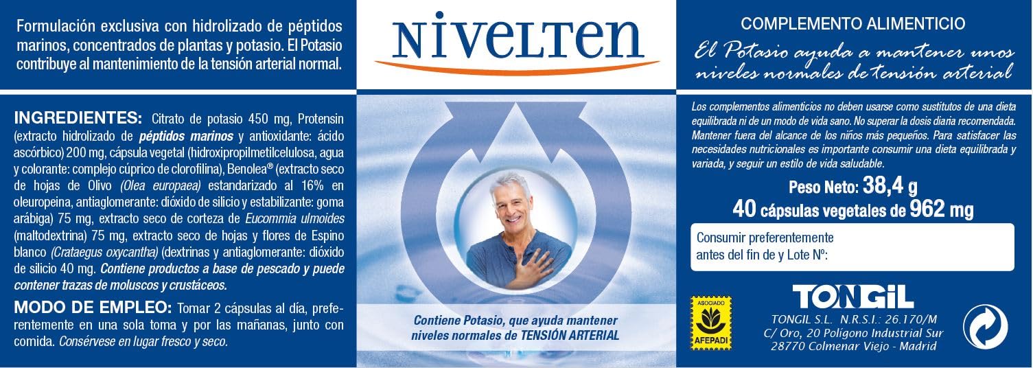 Niveltens 40 gelules | Peptides Marins Protensin, Feuilles d'Olivier Benolea, Aubépine, Eucommia et Potassium | Santé Cardiovasculaire & Confort Artérie | 100% naturel