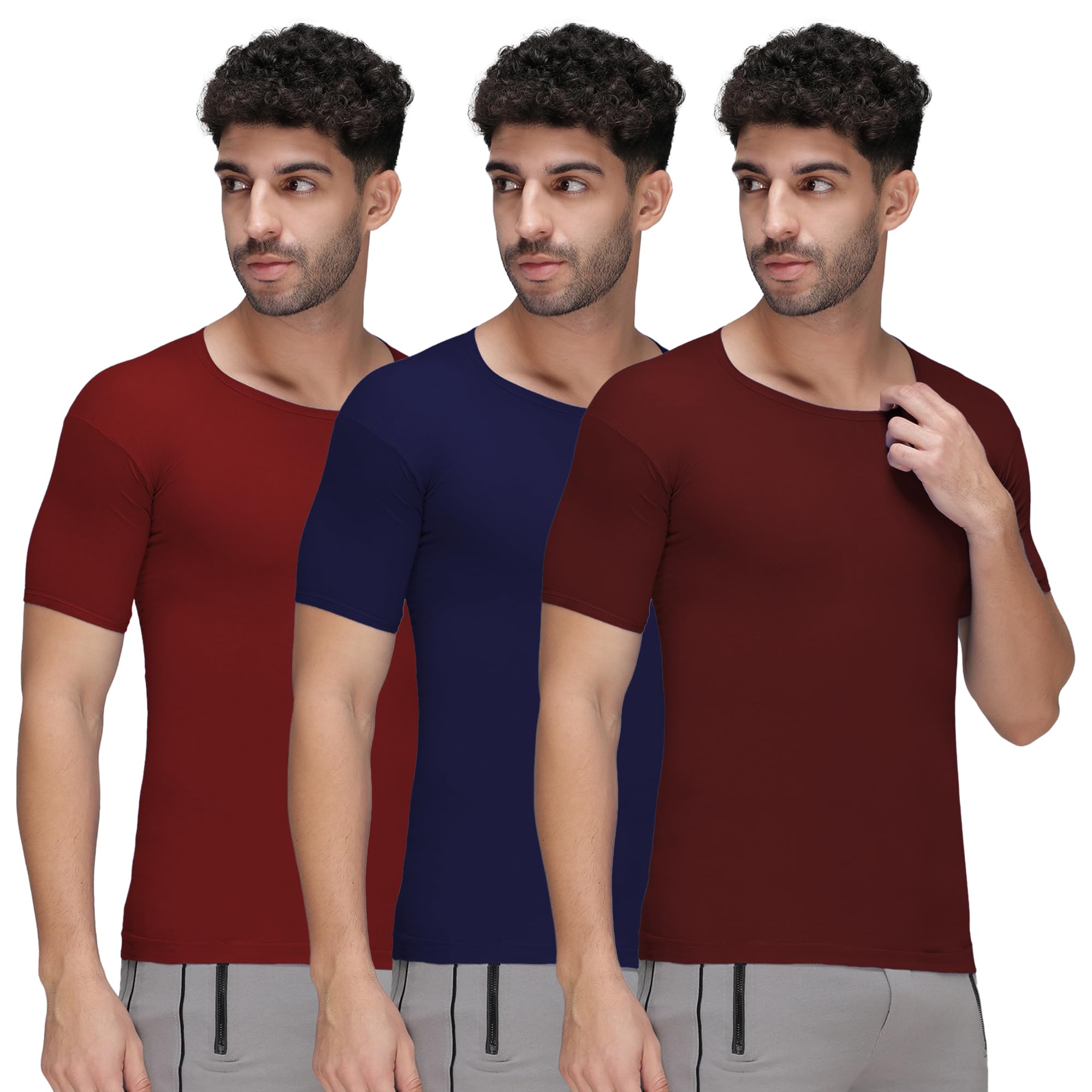 amul comfy Men's Pure Cotton Multi Color Color Vest with Sleeve Pack of 3(Assorted Colour May Vary)-picture-36