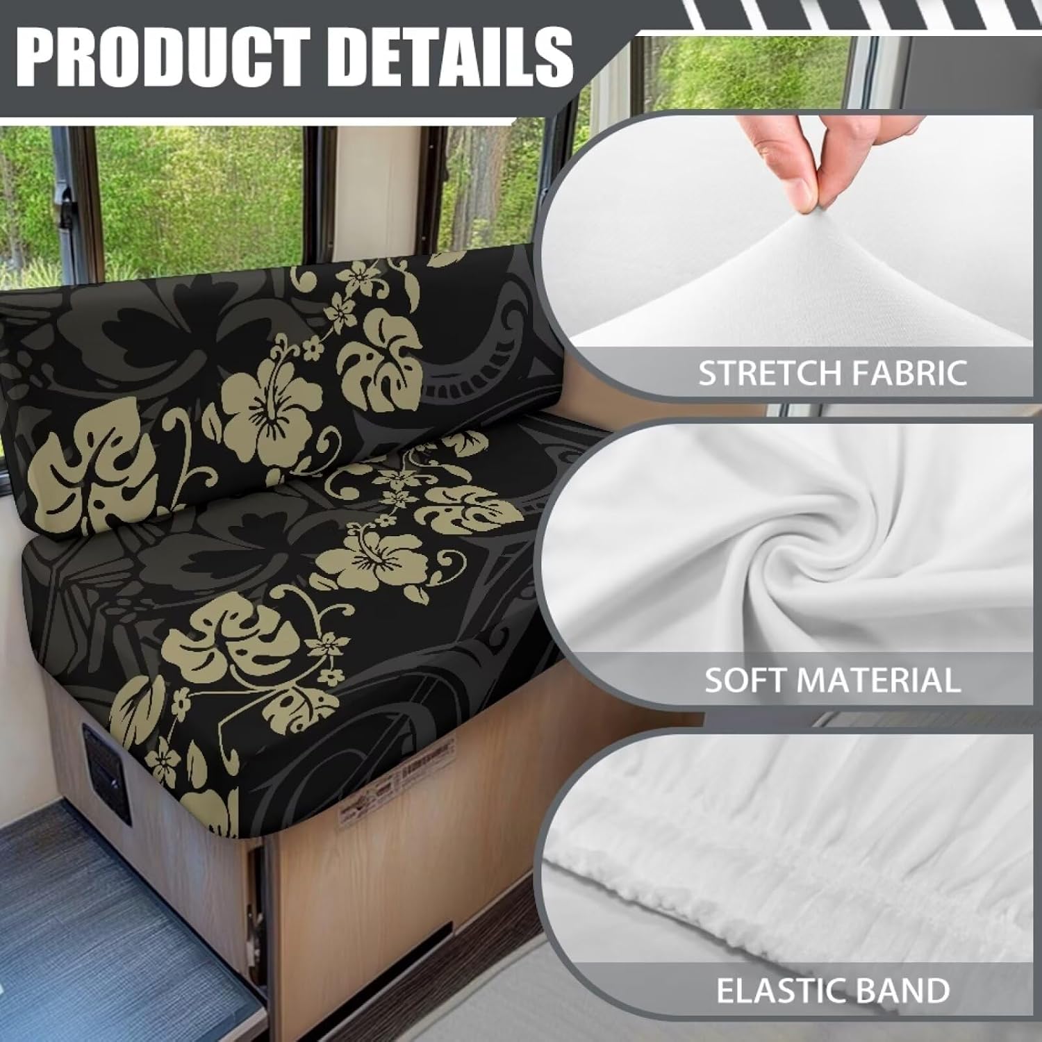 Forchrinse Hawaiian Polynesian RV Dinette Cushion Covers 4 Pcs Camper Cushions Slipcovers for Travel Trailer Couch Bench Stretch Loveseat Sofa Furniture Protector Dinette Seats Cushion