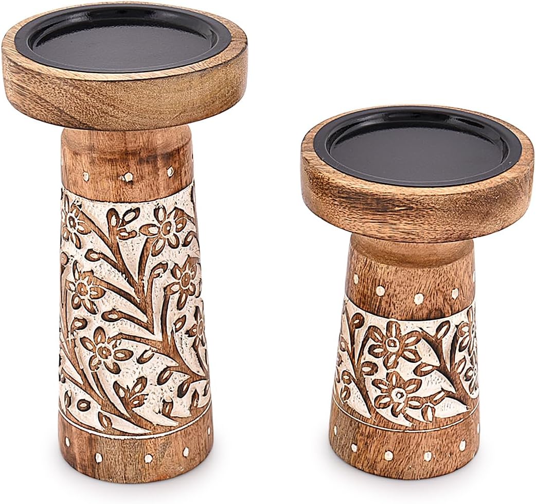 Amazon.com: NIRMAN Mango Wood Candle Holder Decorative Wood Home Decor ...