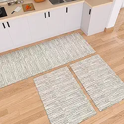 Tapete Kit de Cozinha Antiderrapante 3 Peças Mesclado Geométrico Conjunto Passadeira 1,30m x 45cm Capacho 65cm x 45cm Jogo Artesanal Cru Caramelo Preto (Riscato Caramelo)