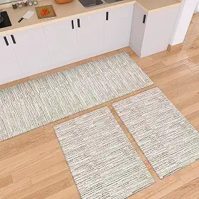 Tapete Kit de Cozinha Antiderrapante 3 Peças Mesclado Geométrico Conjunto Passadeira 1,30m x 45cm Capacho 65cm x 45cm Jogo Artesanal Cru Caramelo Preto (Riscato Caramelo)