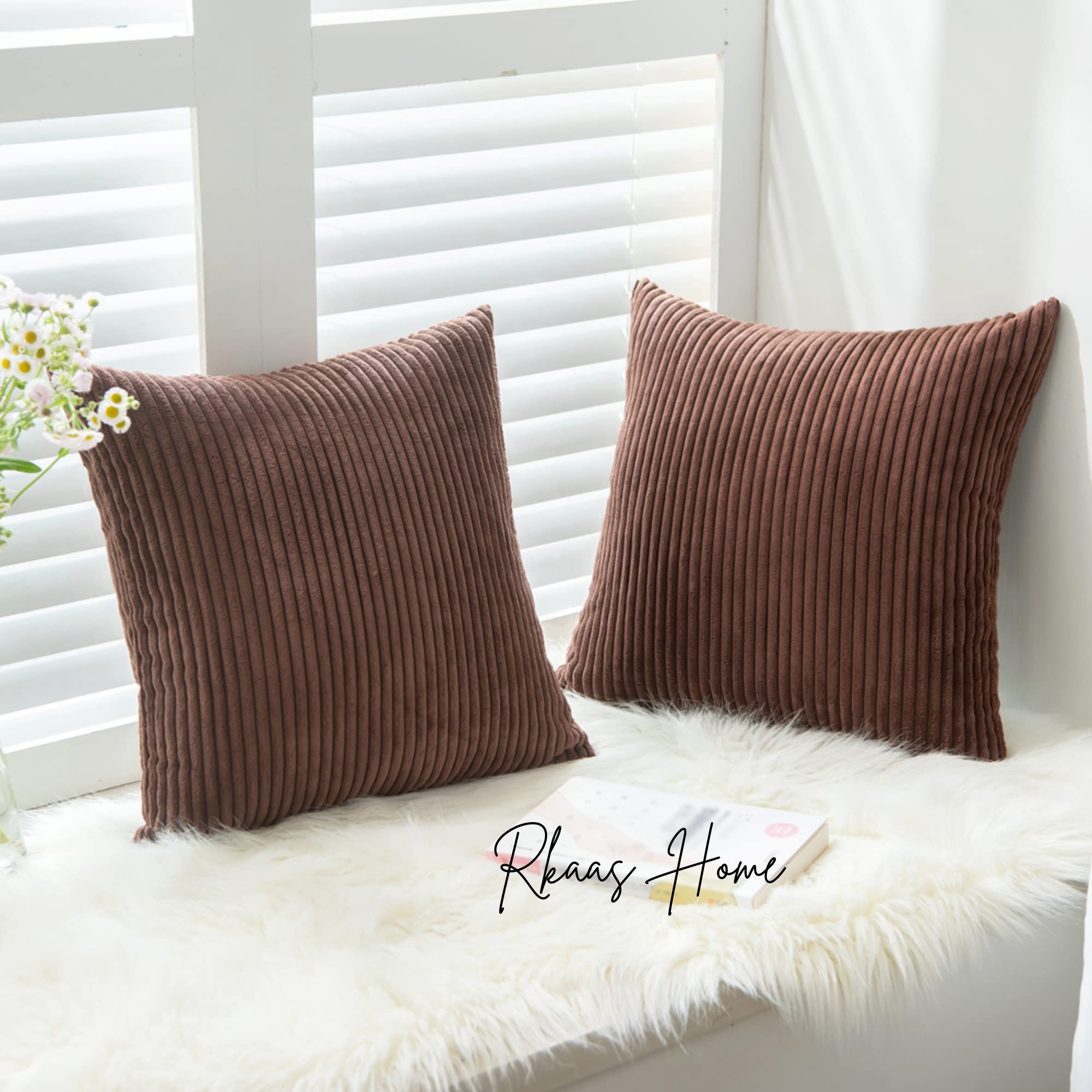 RKAAS HOME Pack of 4 Super Soft Decorative Luxurious Corduroy Square Cushion Cover for Living Room Sofa Couch Bed 55cm x 55cm 22x22 Inches (Pack of 4 - Image 2