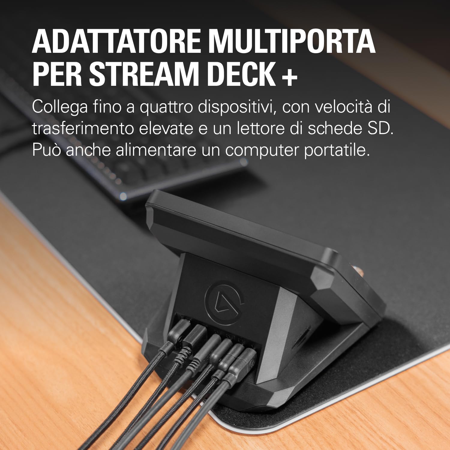 Elgato USB Hub – per Stream Deck +, 2 Porte USB-C/2 Porte USB-A, Alimentazione, Lettore di schede SD/microSD – USB-C, Mac/PC, Stream Deck e Alimentatore Non Incluso